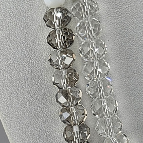 Ali Khan Double Strand Faceted Crystal Beads Necklace White Gray Sparkle - Picture 2 of 6
